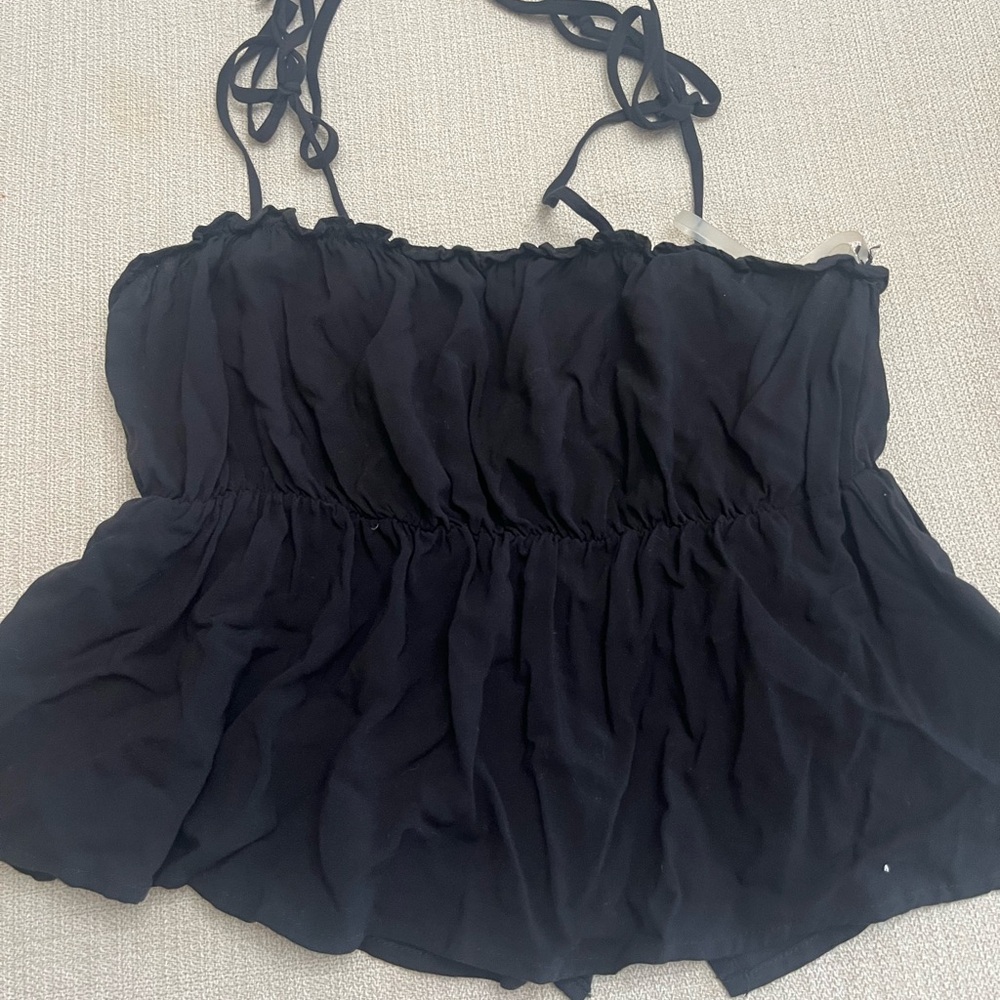 Black Ruched Tie Front Camisole